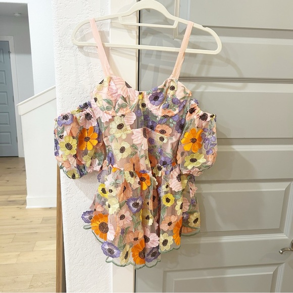 NWT For Love & Lemons Prato Flower Floral Appliqué Mini Dress - Picture 7 of 12
